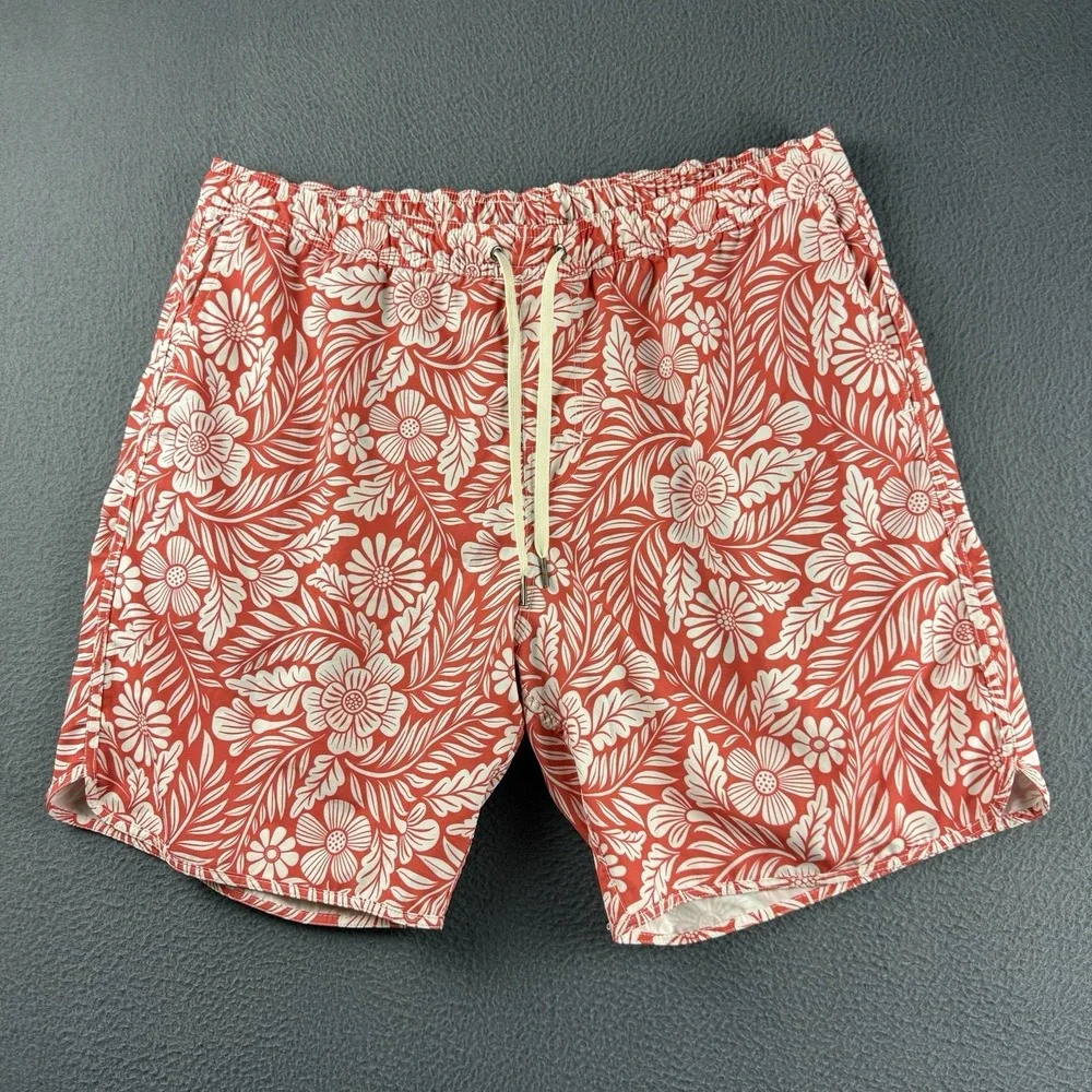 Fair Harbor Shorts Men's 2XL Red Hawaiian Lined Athletic Drawstring Hybrid Swim